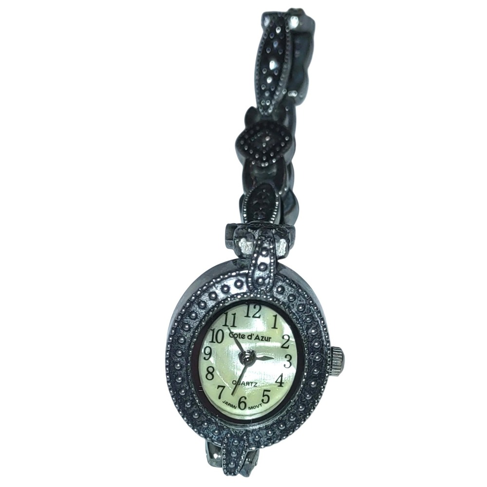 Cote d'Azur Womens Quartz Watch Vintage Style Silver Tone Mother of Pearl Dial